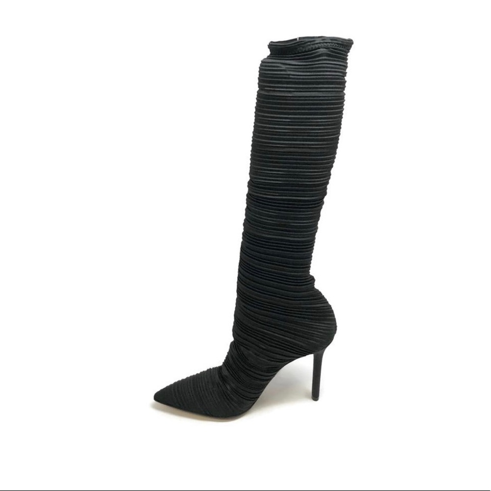 Black Satin Plisse Boots/Booties